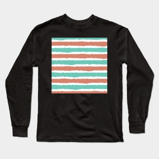 Sea Green Rust Orange Horizontal Stripe Seamless Pattern Long Sleeve T-Shirt